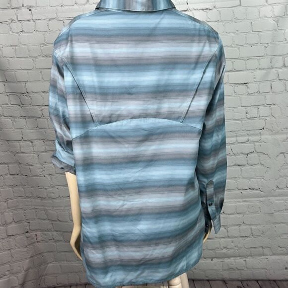Columbia Omni-Wick teal stripe sun protection long sleeve button up shirt sz 1X - Picture 3 of 5